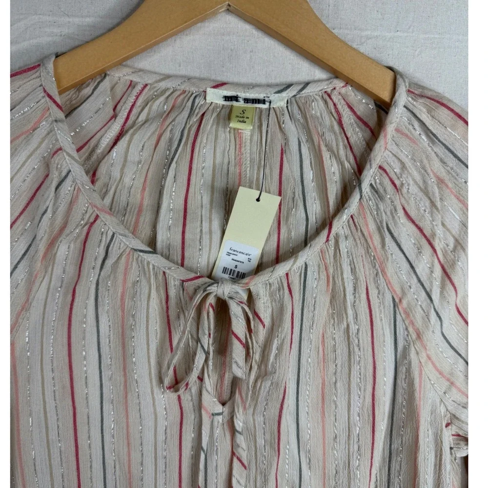 New Mi Ami Striped Long Sleeve Peasant Blouse size Small‎ Cream/Multi-color_5